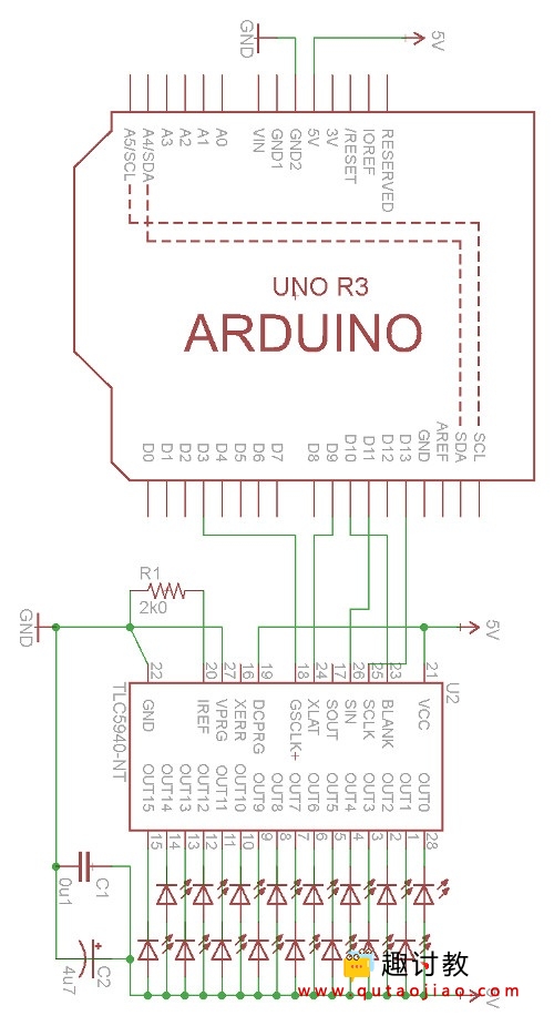 Arduino使用TLC5940 PWM 驱动LED