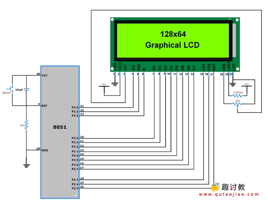 （五）51进阶：GLCD 128x64与AT89S51微控制器连接