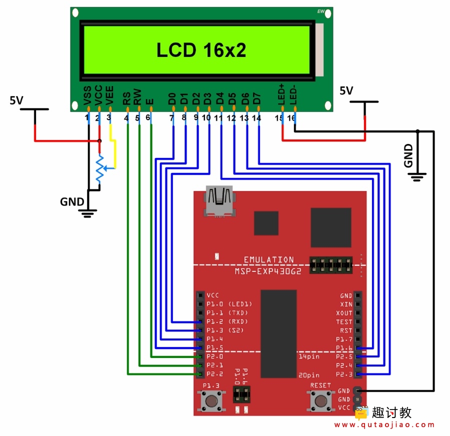 （四）msp430进阶：LCD 16x2与MSP-EXP430G2 TI Launchpad连接